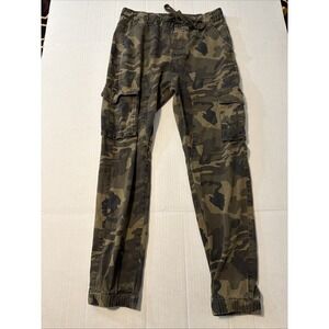 Victorious Mens Camo Cargo Jogger Pants Green Camouflage Elastic Waist Size M